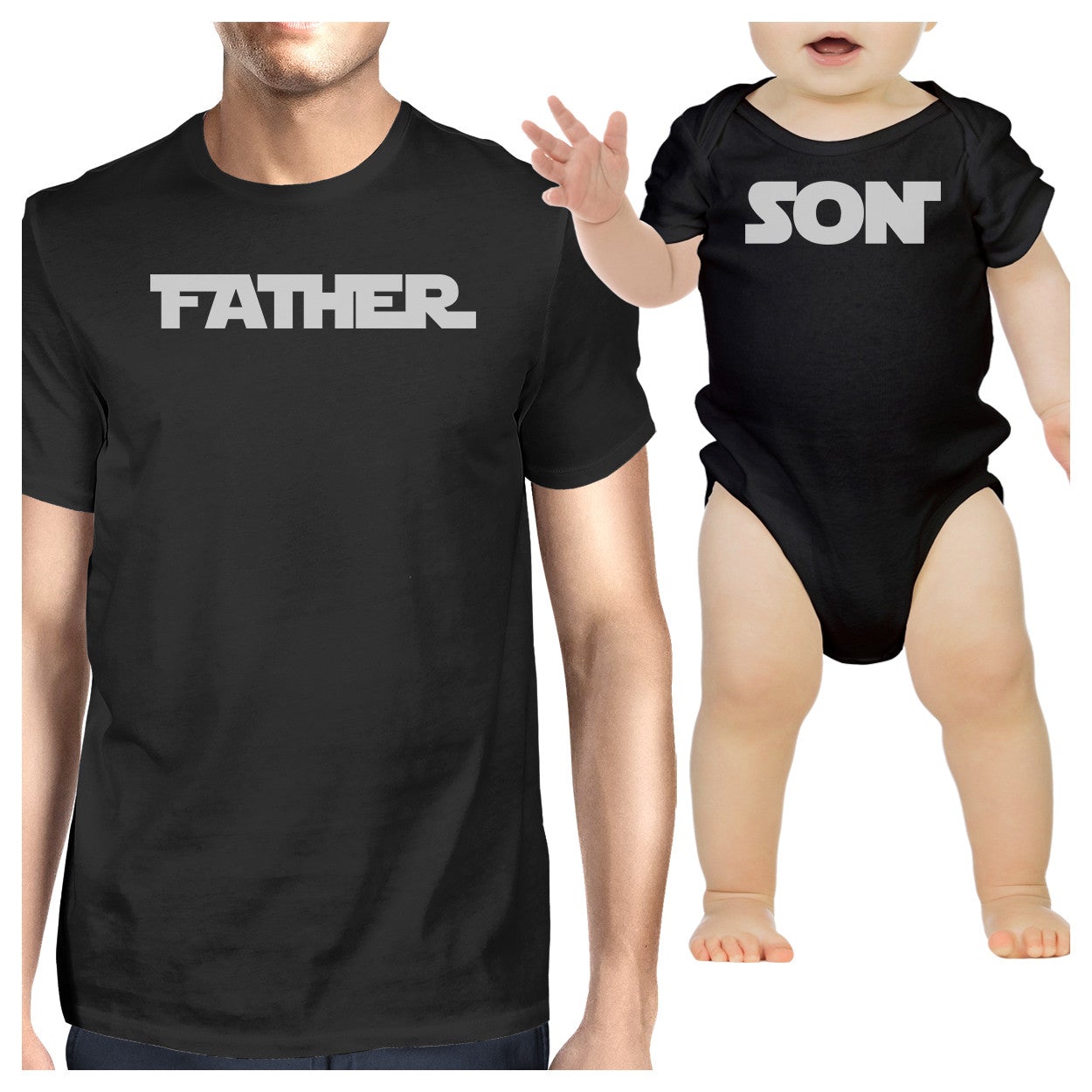Father Son Star Battle Theme Dad and Baby Matching Black Shirts