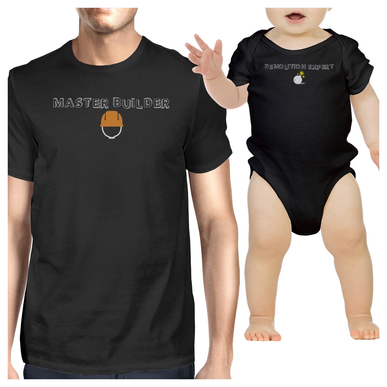 Master Builder Demolition Expert Dad and Baby Matching Black Shirts
