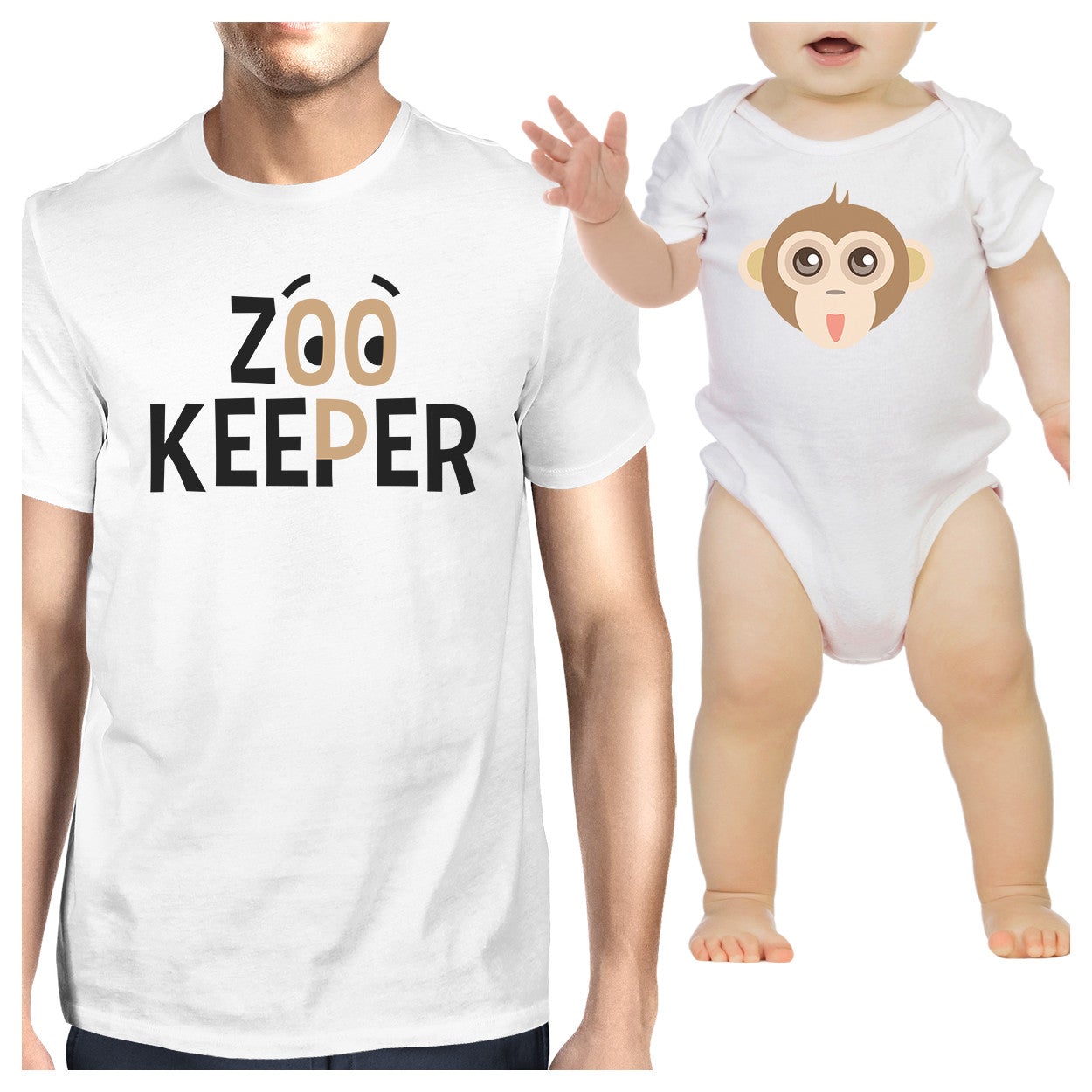 Zoo Keeper Monkey Dad and Baby Matching White Shirts