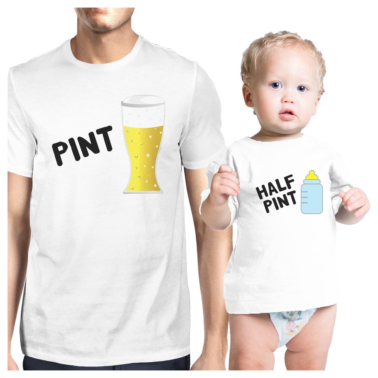 Pint Beer Half Pint Milk Dad and Baby Matching White Shirt