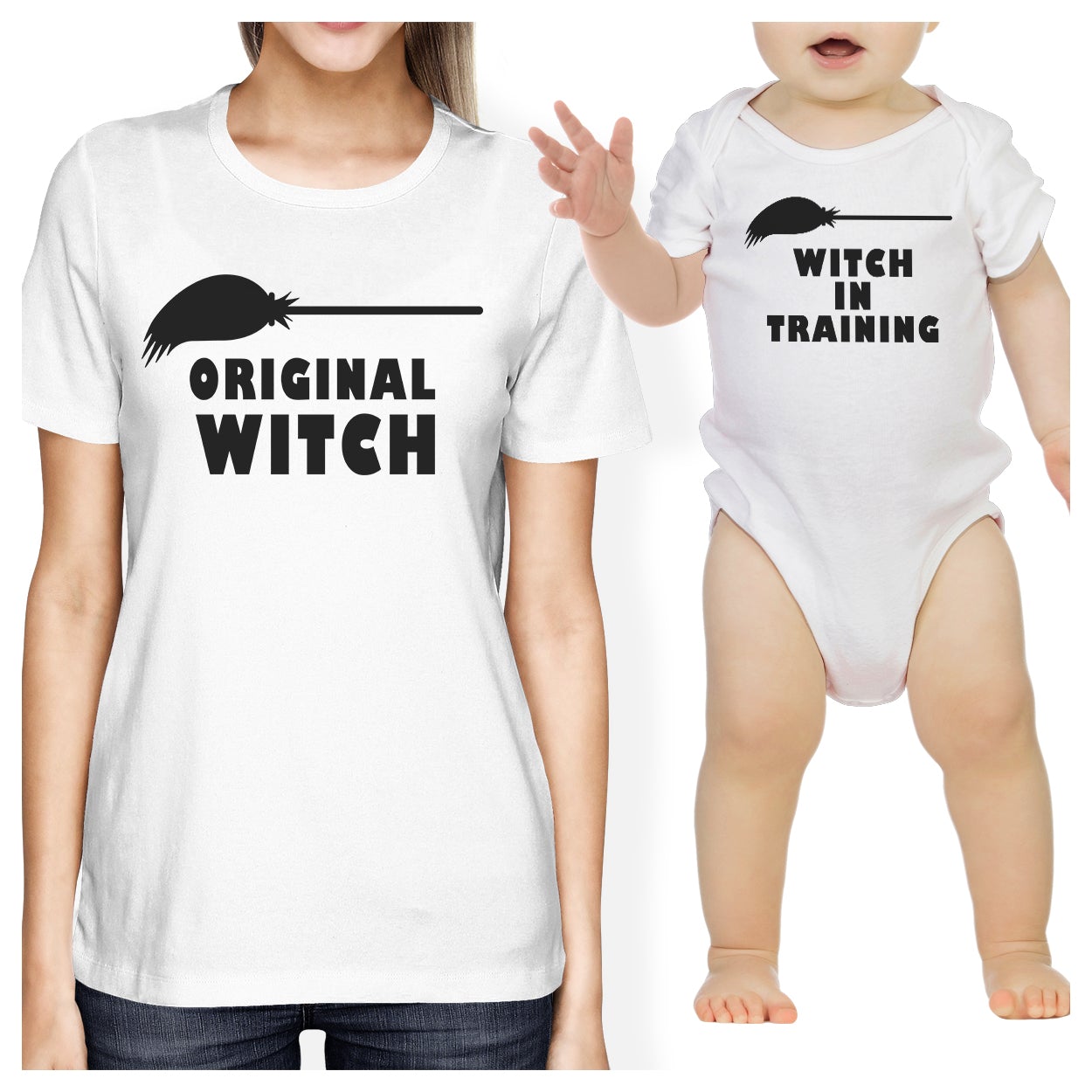 Original Witch And Witch In Training Mom and Baby Matching White Shirts