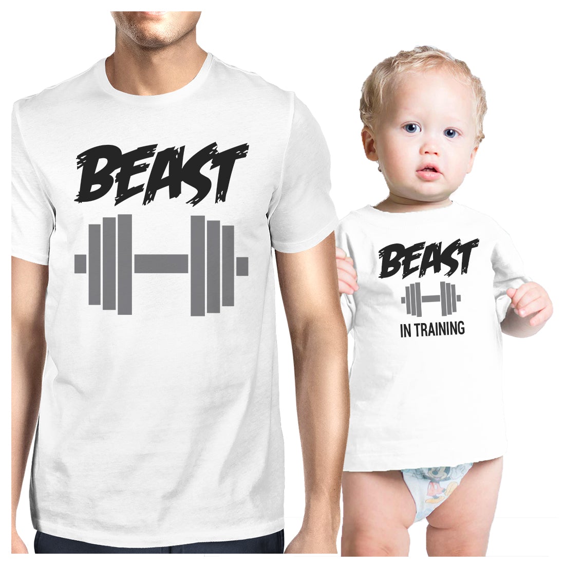 Beast In Training Dad and Baby Matching Gift T-Shirts Fathers Day White