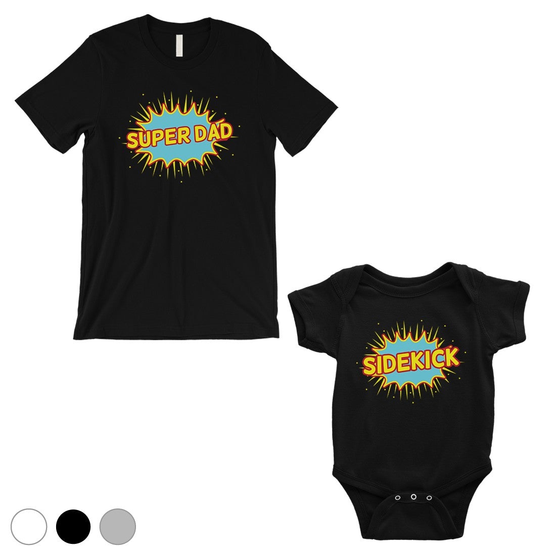 Super Dad Sidekick Dad and Baby Matching Outfits Black