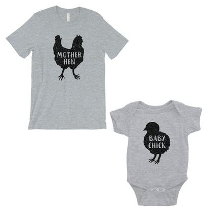 Mother Hen Baby Chick Matching T-Shirts Grey Cute Mother's Day Gift
