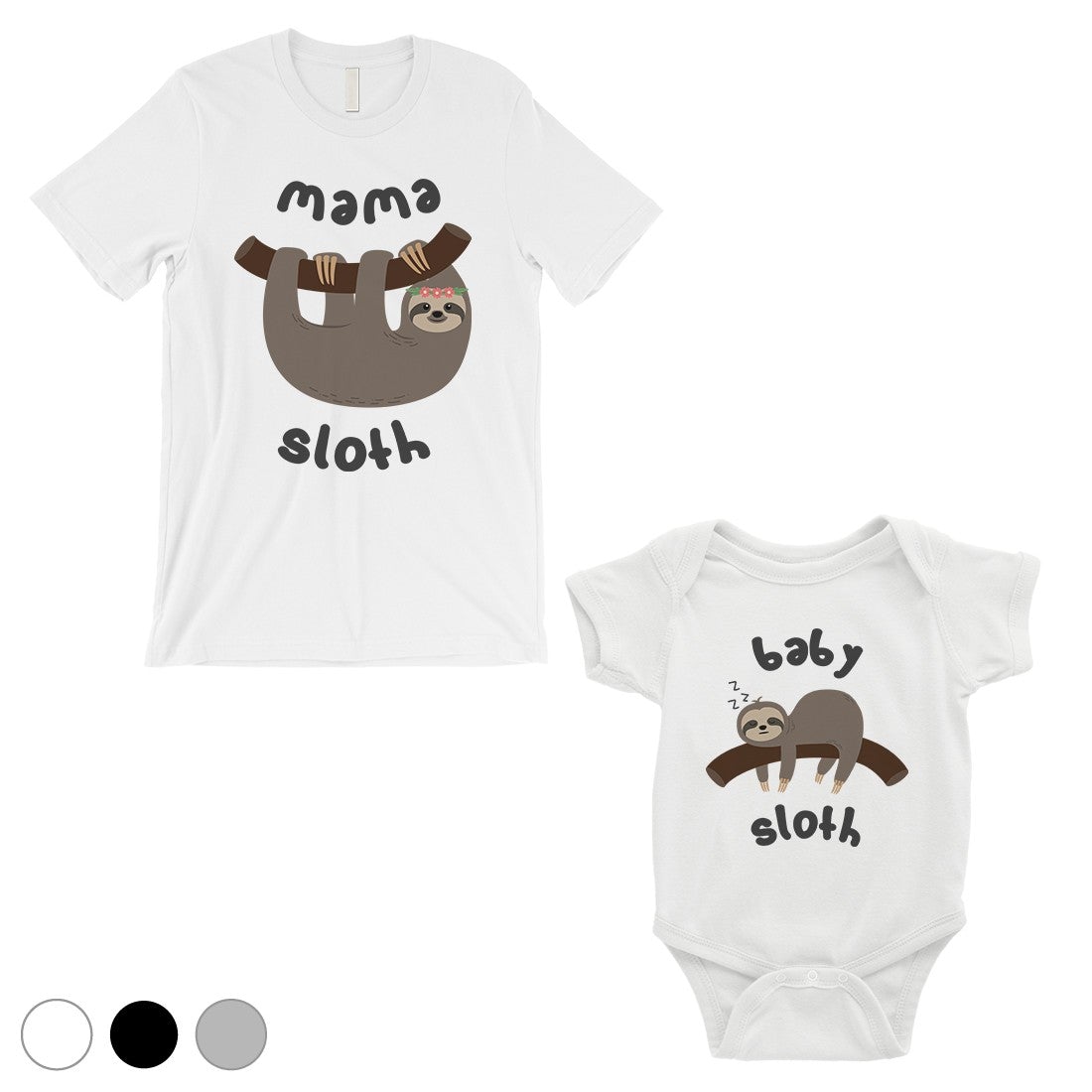 Mama Baby Sloth Mom and Baby Matching Shirts Black For Mother's Day White