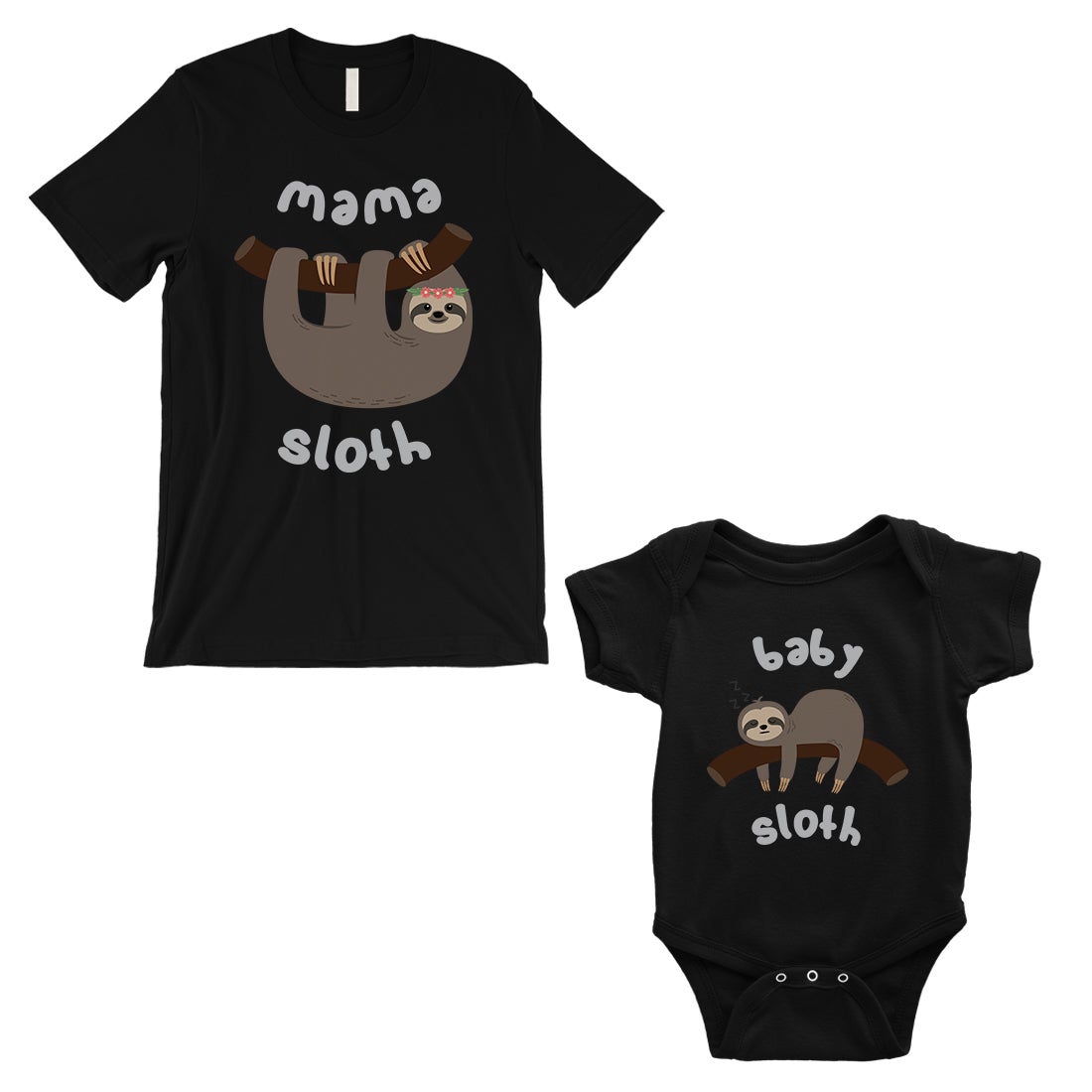 Mama Baby Sloth Mom and Baby Matching Shirts Black For Mother's Day Black