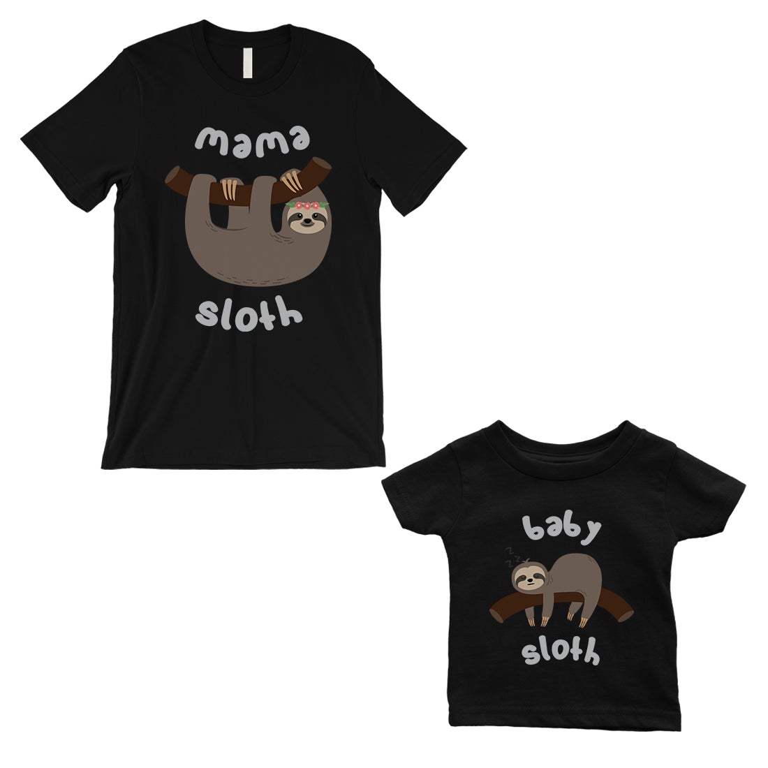 Mama Baby Sloth Mom and Baby Matching T-Shirts Black Mother's Day Black