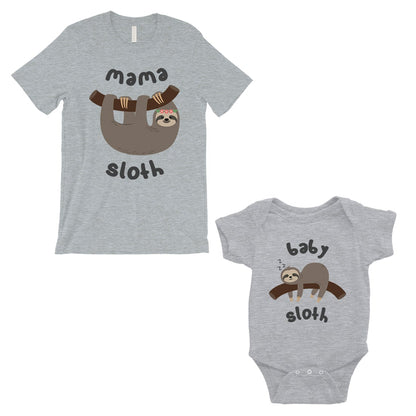 Mama Baby Sloth Mom and Baby Matching Shirts Grey Gift For New Mom Gray