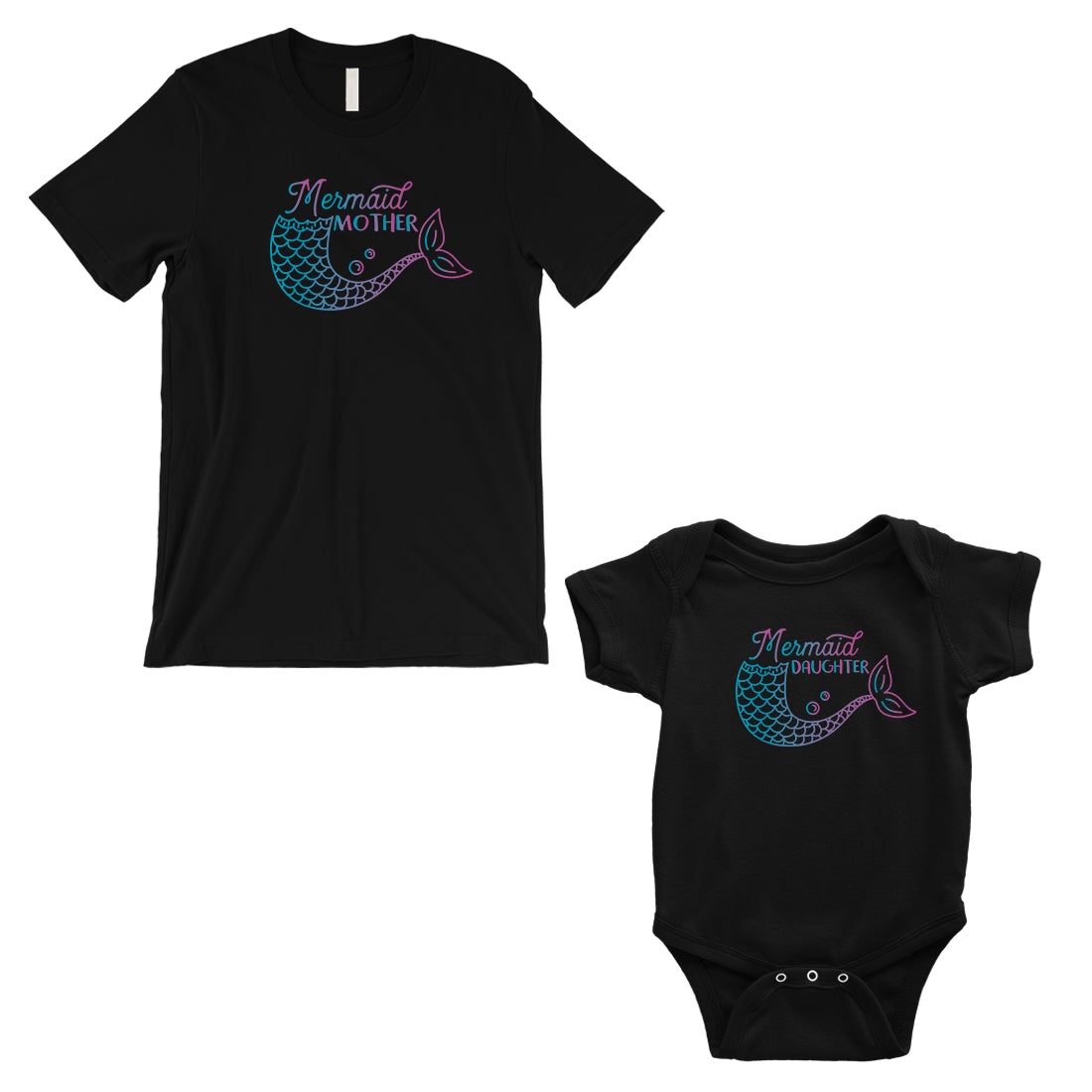 Mermaid Mother Daughter Matching Shirts Black For Baby Shower Gift
