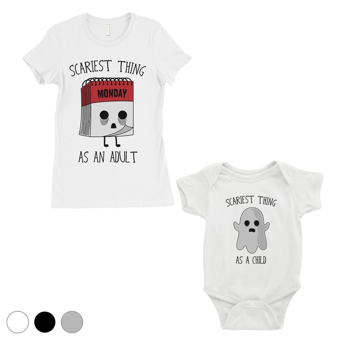 Scariest As Adult Child Mom and Baby Matching Gift T-Shirts White