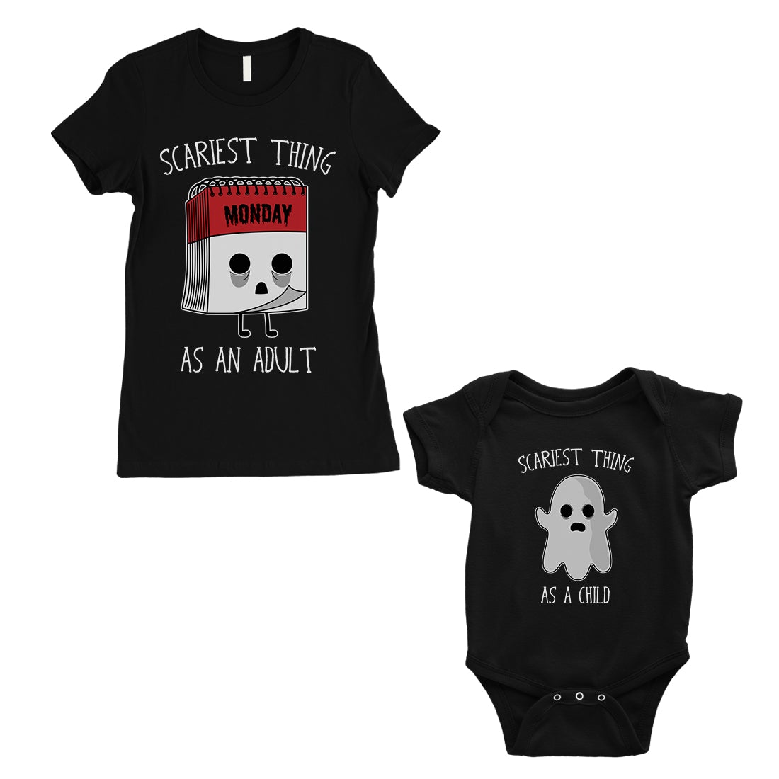 Scariest As Adult Child Mom and Baby Matching Gift T-Shirts Black