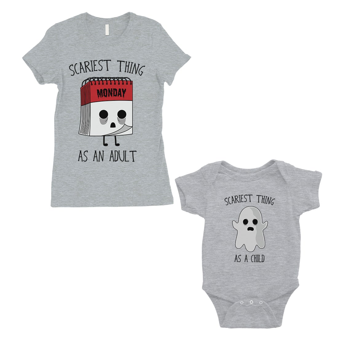 Scariest As Adult Child Mom and Baby Matching Gift T-Shirts Gray