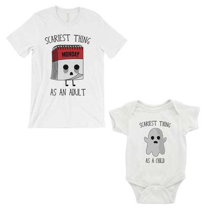 Scariest As Adult Child Matching Dad Shirt and Baby Bodysuit White