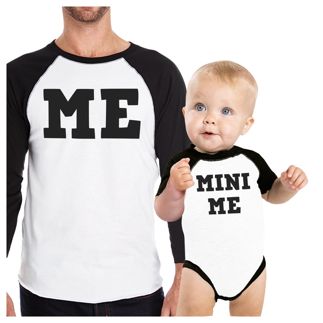 Mini Me Dad Baby Matching Baseball Shirts First Fathers Day Gift Black and White