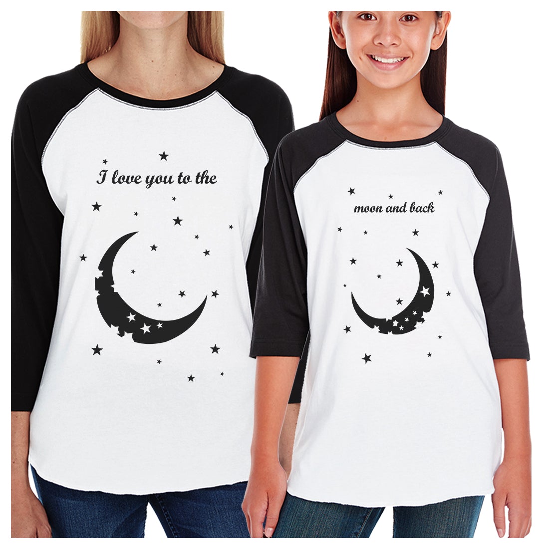 Moon And Back Matching Mom and Kid Baseball Jerseys For New Moms Black and White