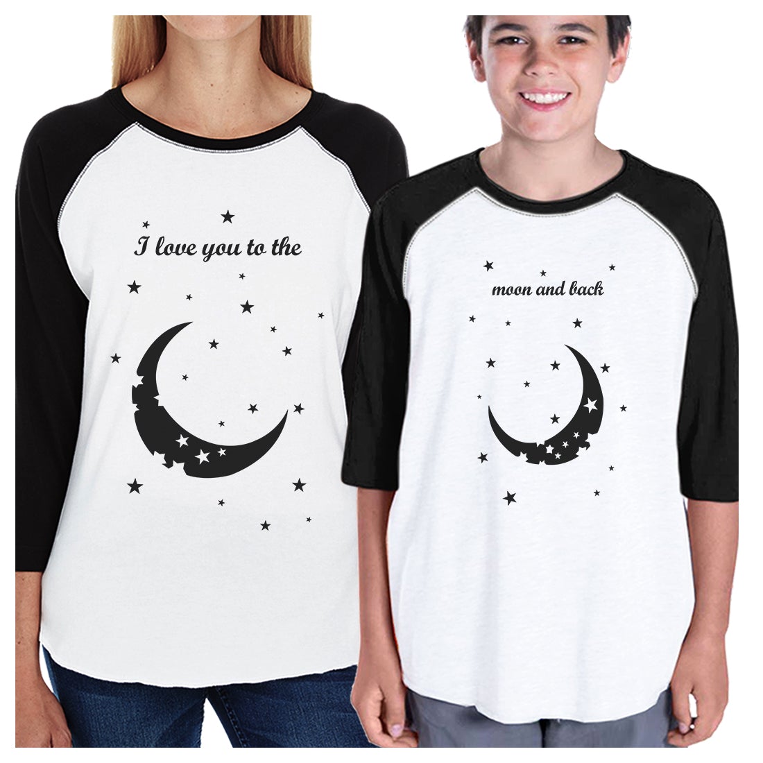 Moon And Back Matching Mom and Kid Baseball Jerseys For New Moms Black and White
