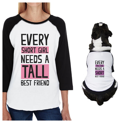 Tall Short Friend Small Dog and Mom Matching Outfits Raglan Tees Black and White