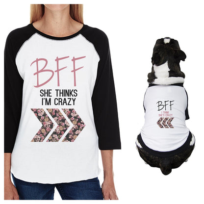 BFF Floral Crazy Small Dog and Mom Matching Outfits Raglan Tees White and Black