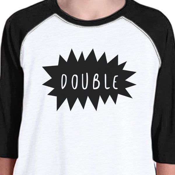 Double Trouble Kid and Baby Matching Black And White Baseball Shirts
