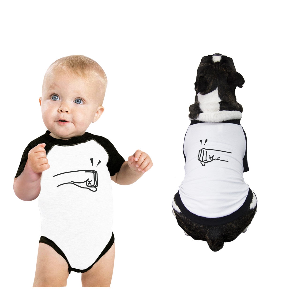 Fists Pound Baby and Pet Matching Black And White Baseball Shirts