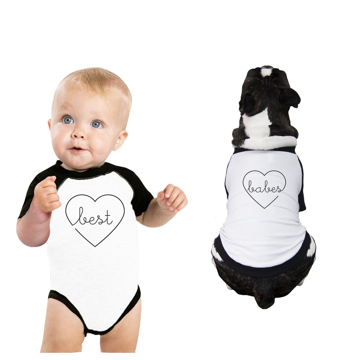 Best Babes Baby and Pet Matching Black And White Baseball Shirts