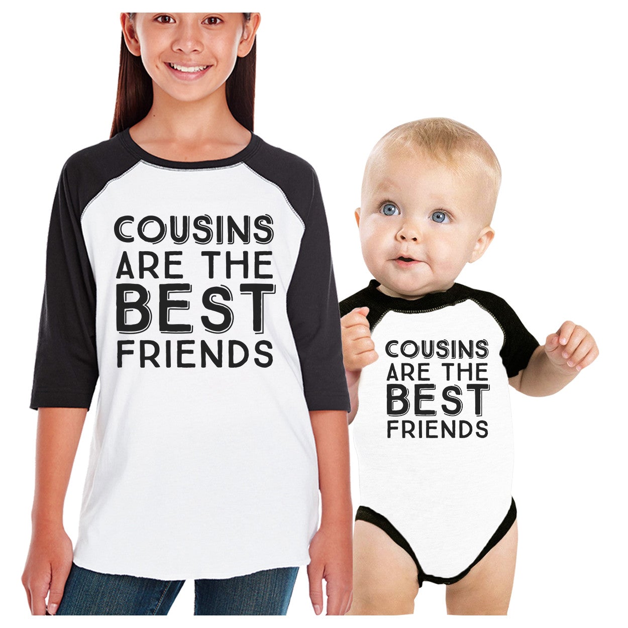 Cousins Are The Best Friends Kid and Baby Matching Black And White Baseball Shirts