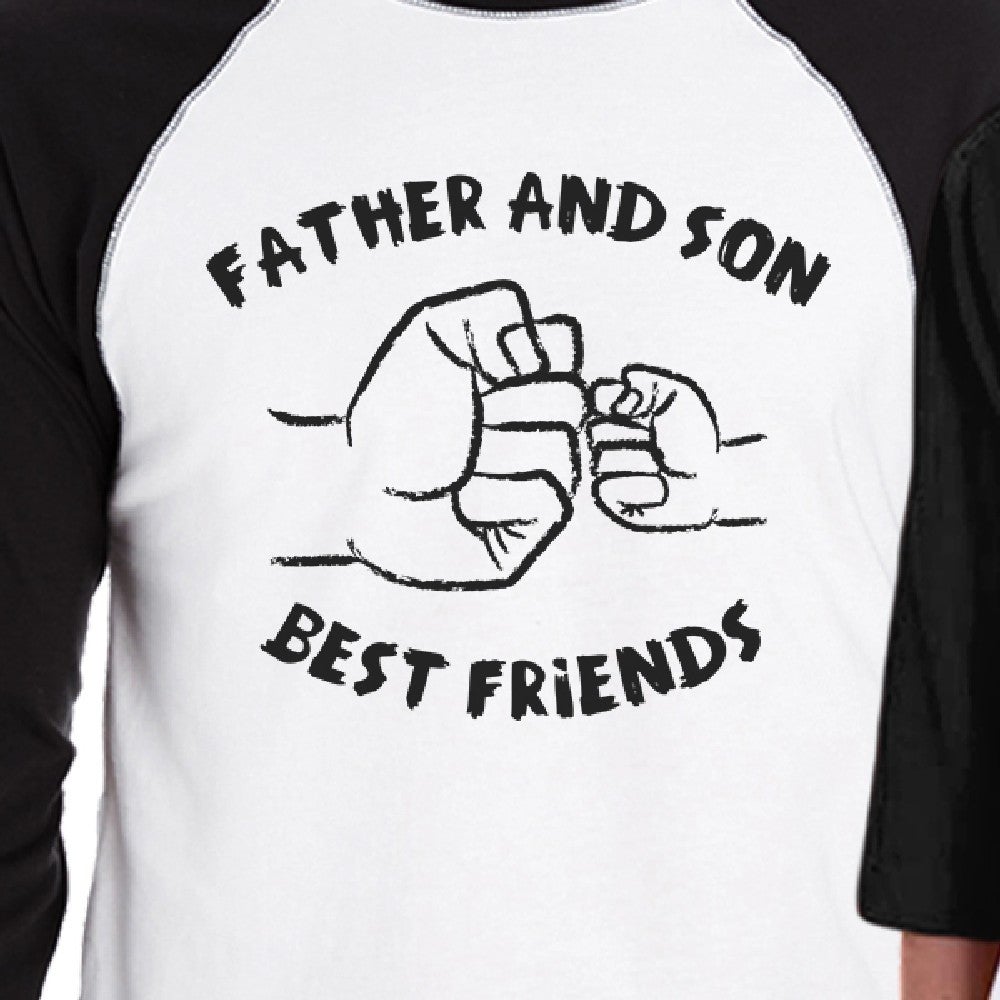Father And Son Best Friends Fist Pound Dad and Kid Matching Black And White Baseball Shirts