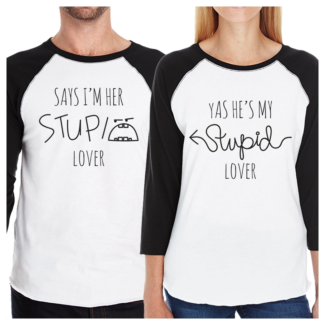 Her Stupid Lover And My Stupid Lover Matching Couple Black And White Baseball Shirts