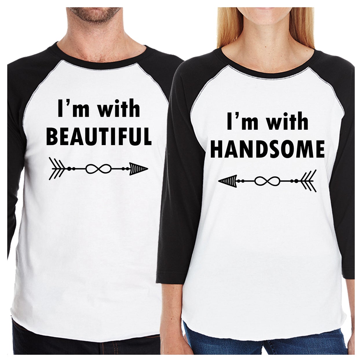 I'm With Beautiful And Handsome Matching Couple Black And White Baseball Shirts