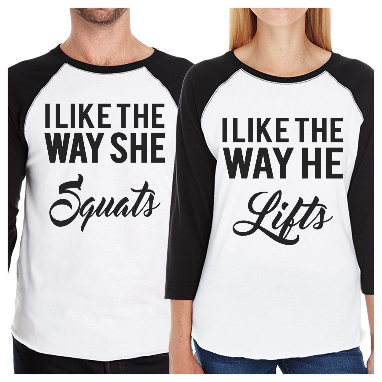Squats Lifts Matching Couples Baseball Shirts Workout Gym T-Shirt Black and White