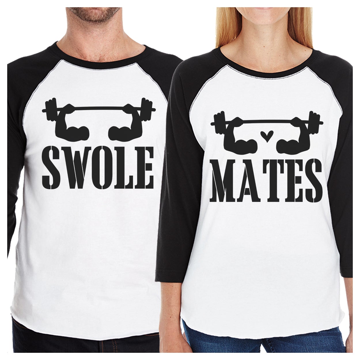 Swole Mates Matching Couples Baseball Shirts Workout Lovers Gifts Black and White