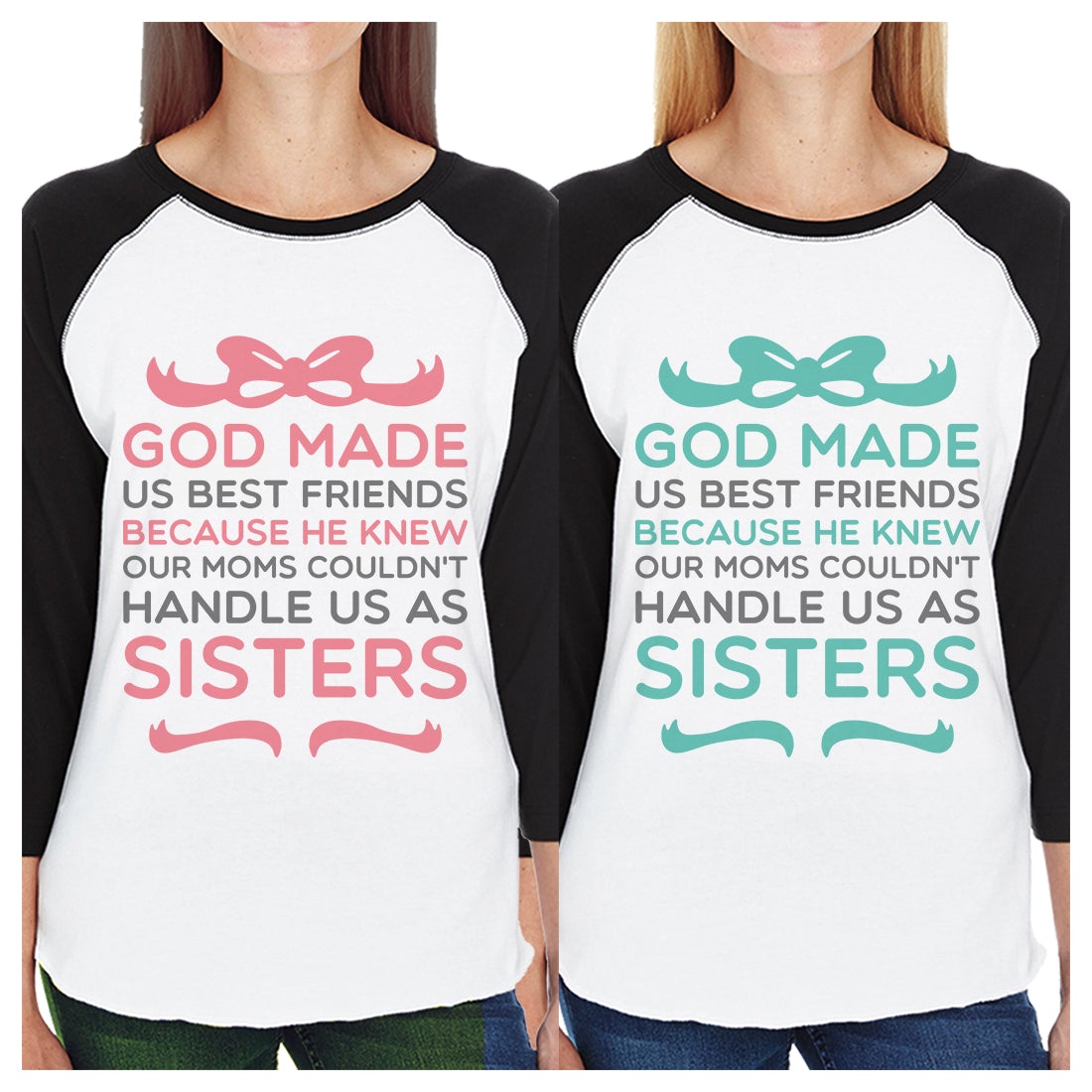 God Made Us Sister Matching Baseball Jerseys Funny Best Friend Gift Black and White