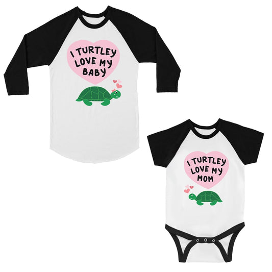 Turtley Love Baby Mom Mom and Baby Matching Baseball Jerseys Gifts Black and White