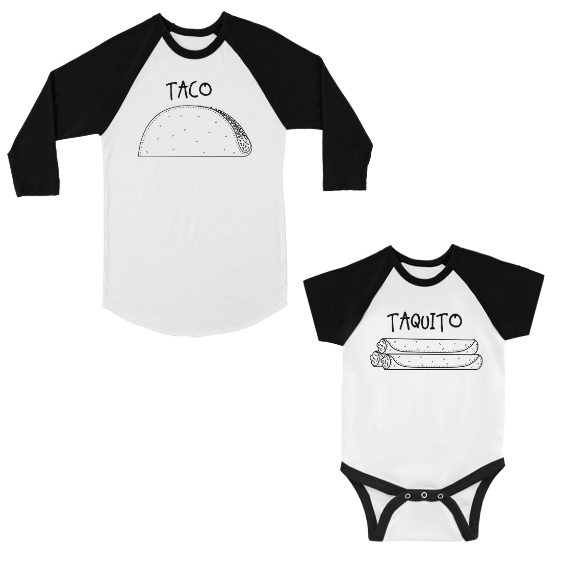 Taco Taquito Dad Baby Matching Baseball Shirts Black and White