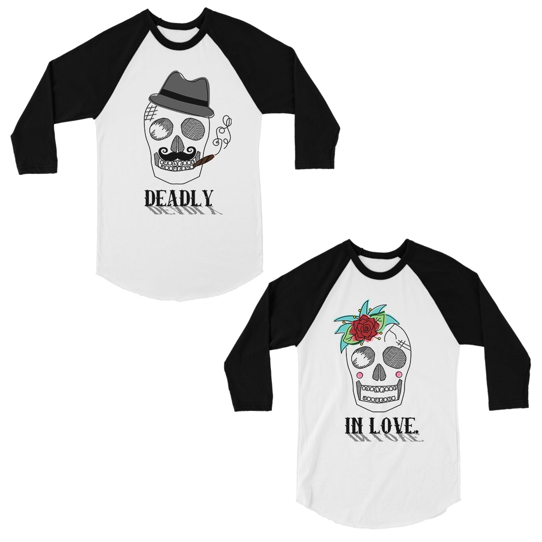 Deadly In Love Matching Couples Baseball Shirts Black and White