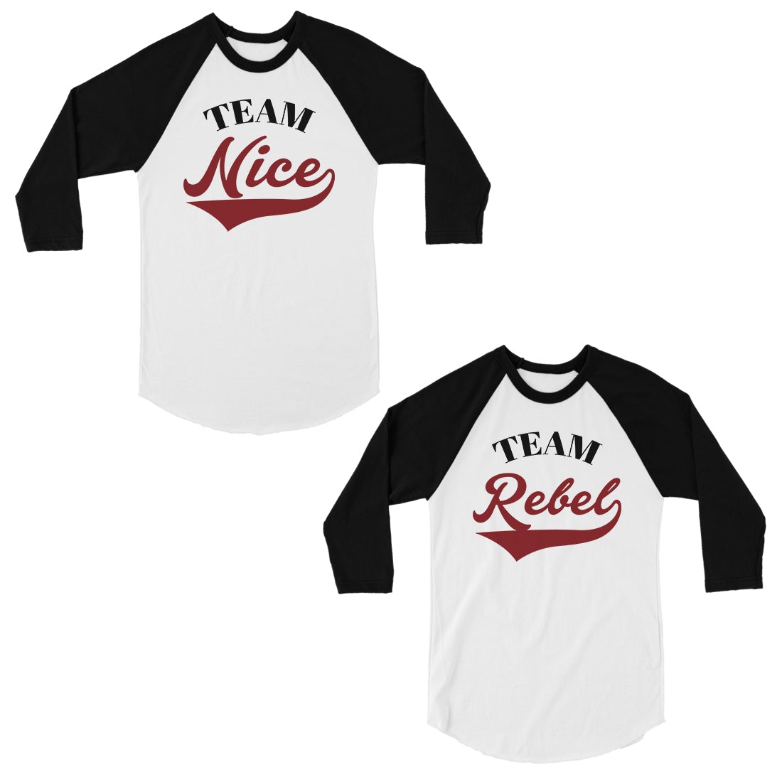 Team Nice Team Rebel Matching Baseball Shirts BFF Christmas Gift Black and White
