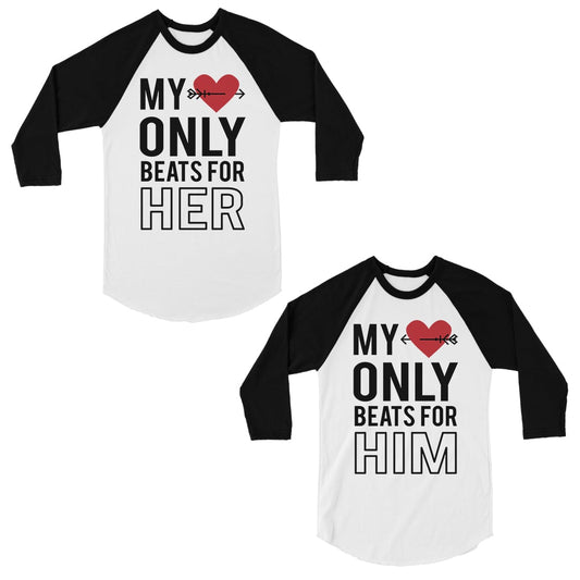 My Heart Beats For Her Him Matching Couples Baseball Shirts Raglan Black and White
