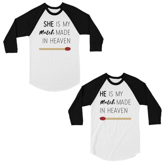 Match Made In Heaven Cute Matching Couples Baseball Shirts Gift Black and White