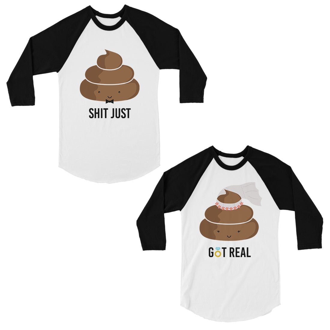 Poop Shit Got Real Matching Baseball Shirts Funny Wedding Gifts Black and White
