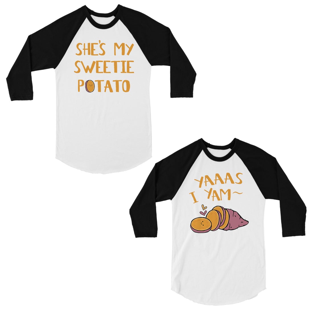 Sweet Potato Yam Funny Matching Baseball Shirts Cute Couples Gift Black and White