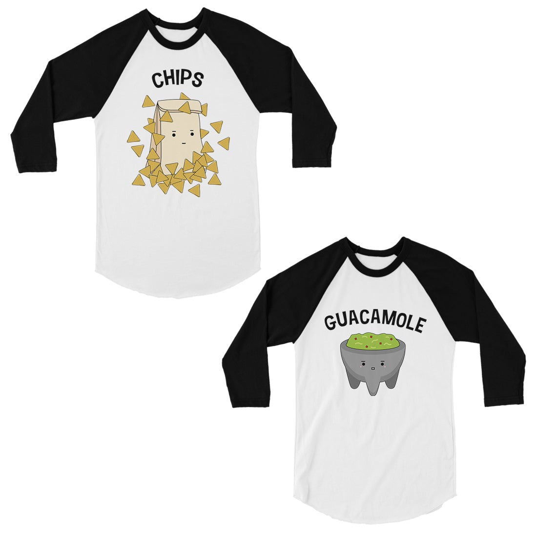 Chips & Guacamole Matching Baseball Shirts Funny Couples Gifts Black and White