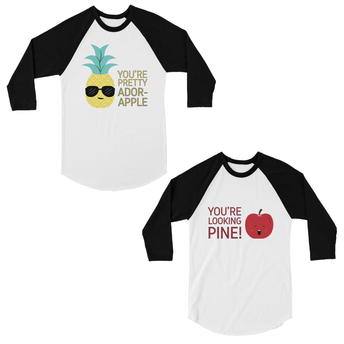 Pineapple Apple Cute Matching Couples Baseball Shirts Funny Gifts Black and White