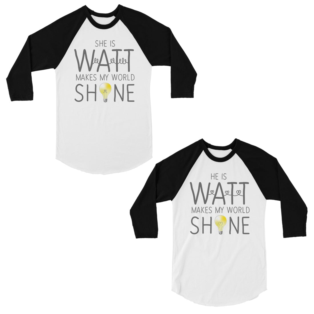 Watt World Shine Light Matching Couples Baseball Shirts Funny Gifts Black and White