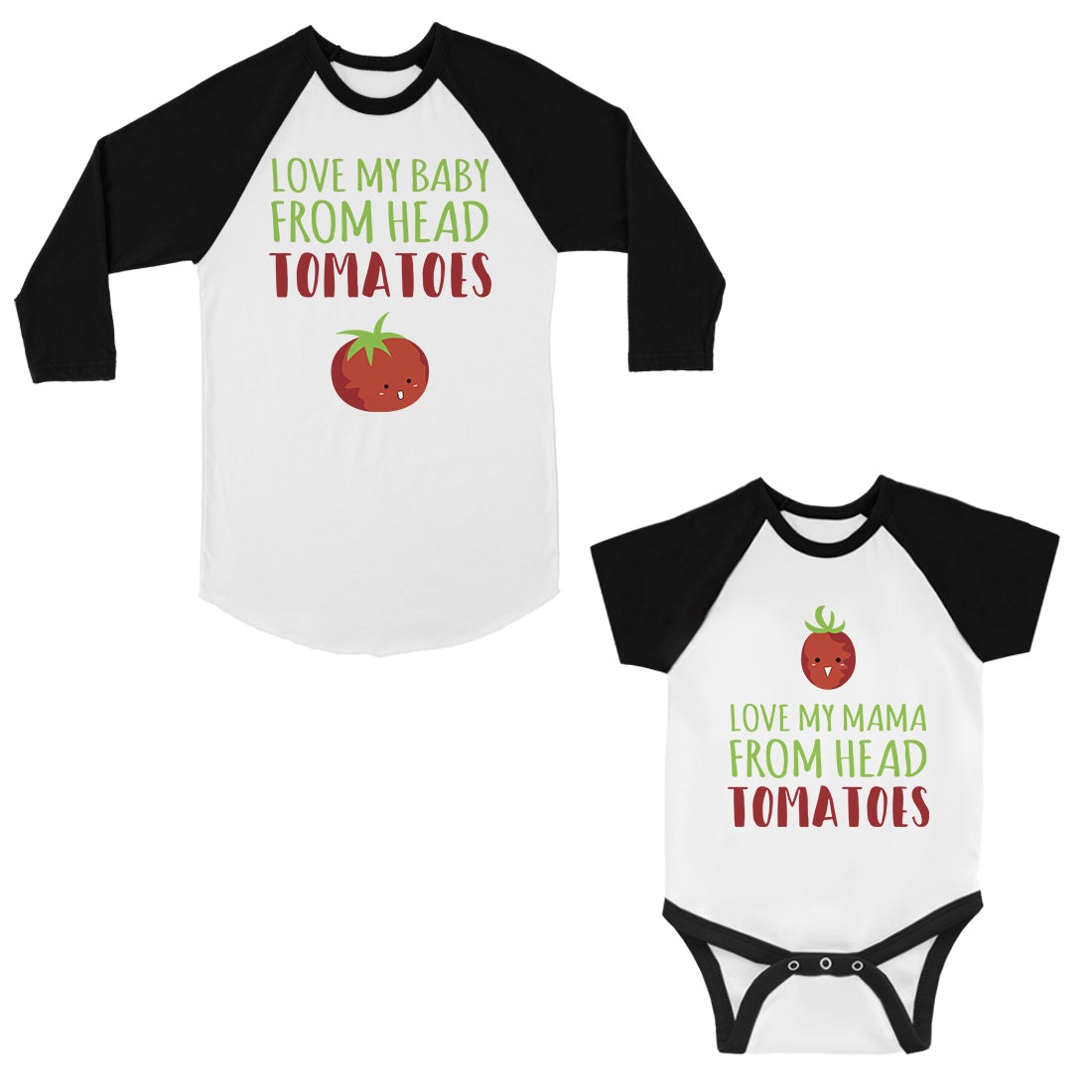 Love From Head Tomatoes Mom and Baby Matching Baseball Shirts Black and White