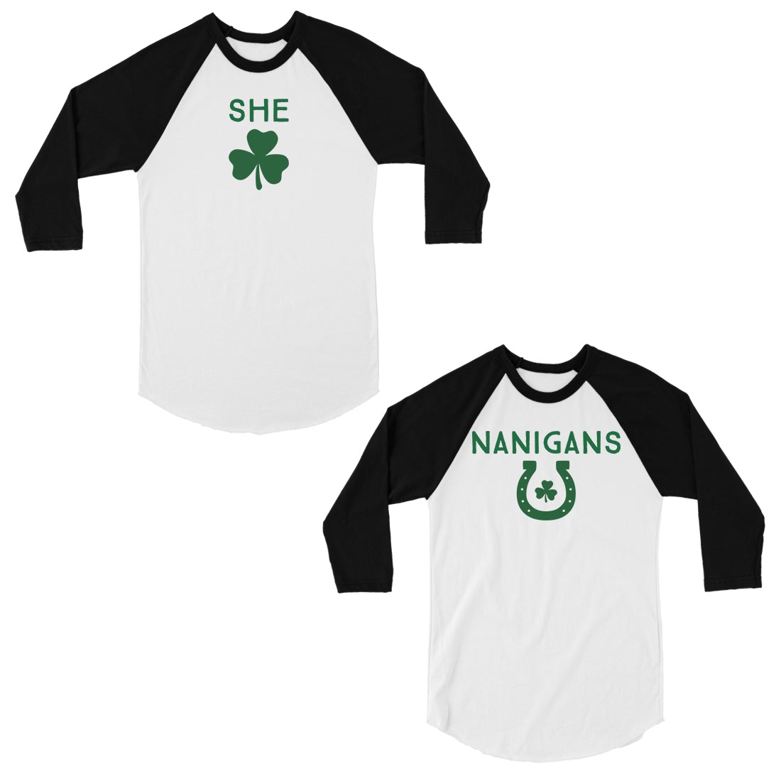 Shenanigans Best Friend Matching Baseball Shirt For St Paddy's Day Black and White