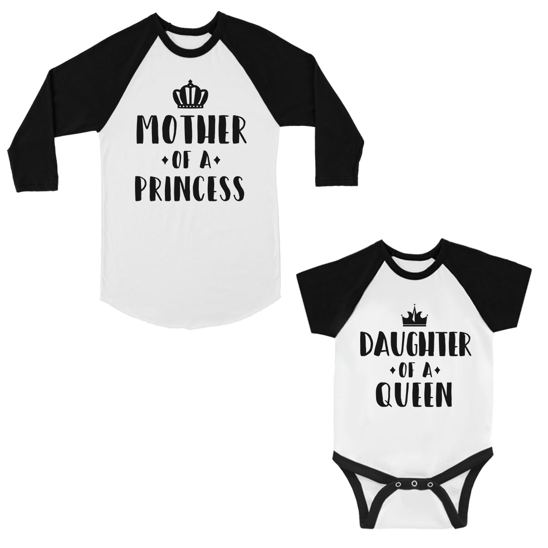 Queen Of Princess Matching Baseball Shirts First Mothers Day Outfit Black and White