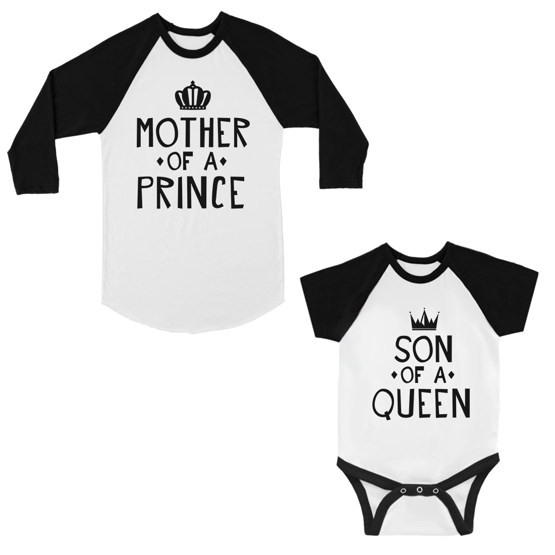 Queen Of Prince Mom Baby Matching Baseball Shirts Baby Shower Gift Black and White
