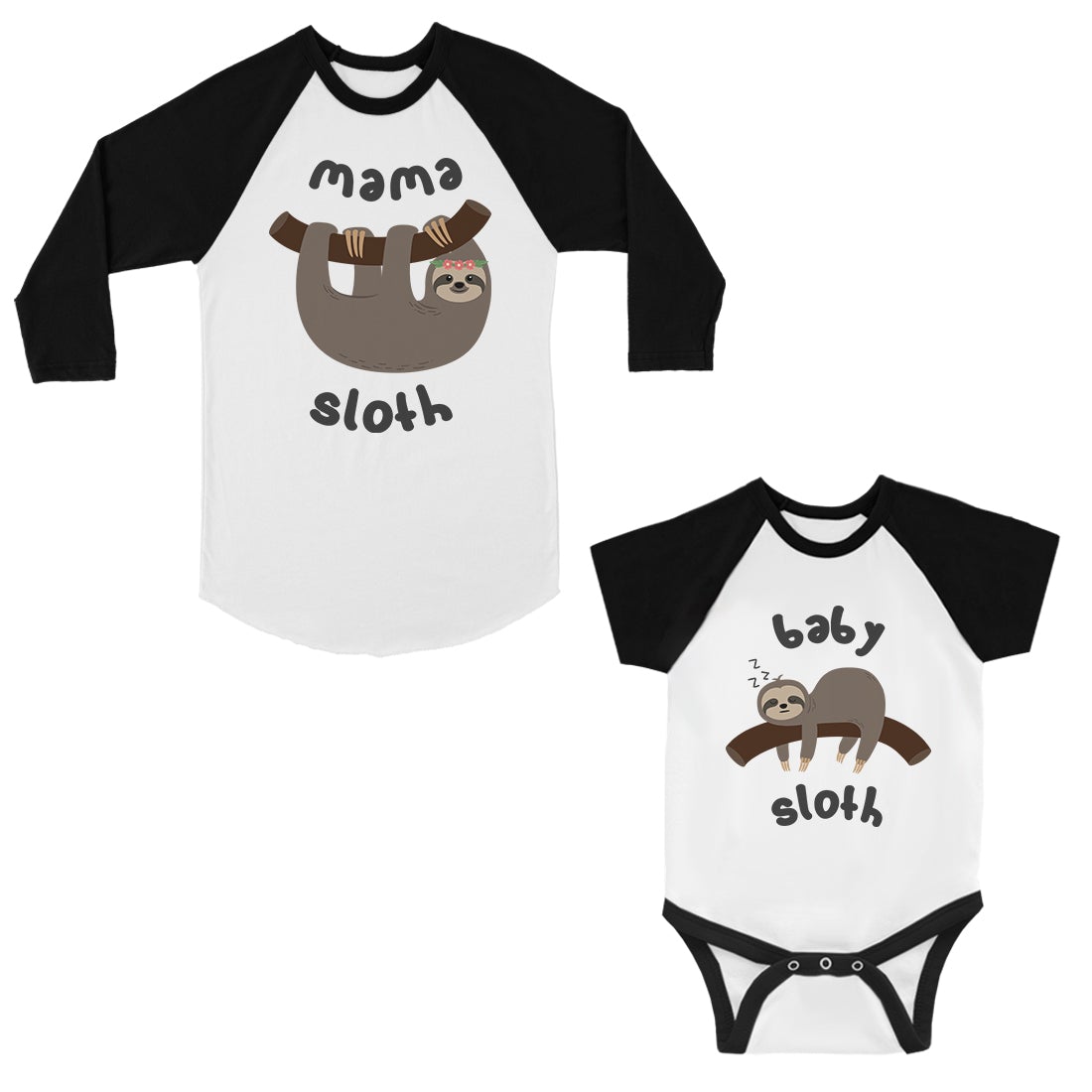 Mama Baby Sloth Mom Baby Matching Baseball Shirts Mother's Day Gift Black and White