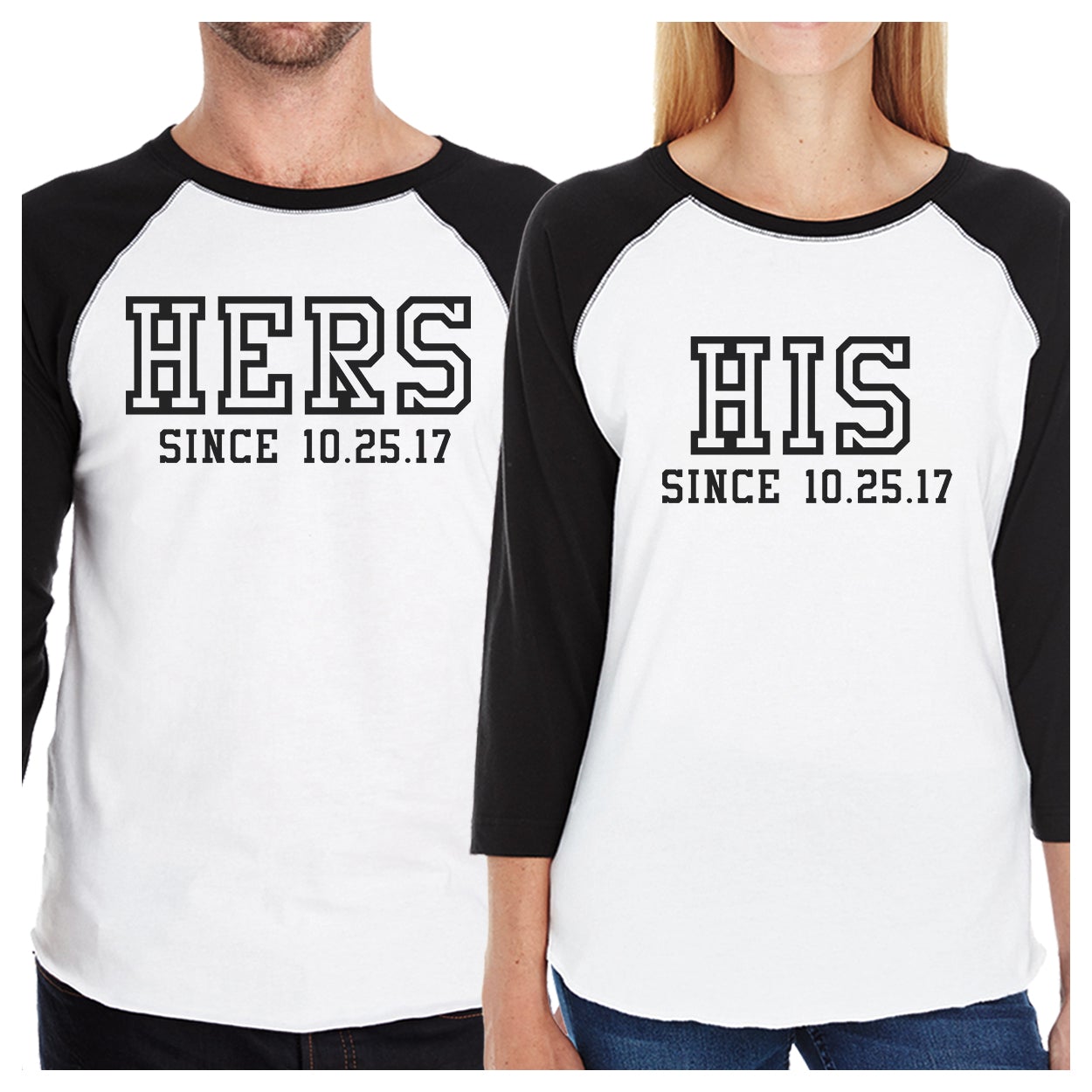 Hers And His Since Custom Matching Couple Black And White Baseball Shirts