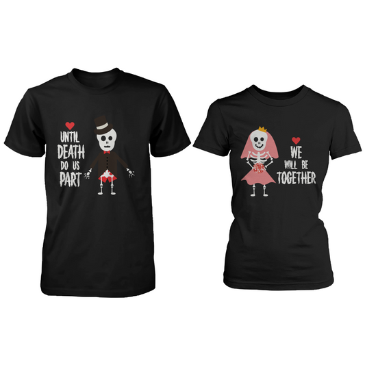 Cute Boyfriend Girlfriend Skeleton Couple Shirts For Halloween